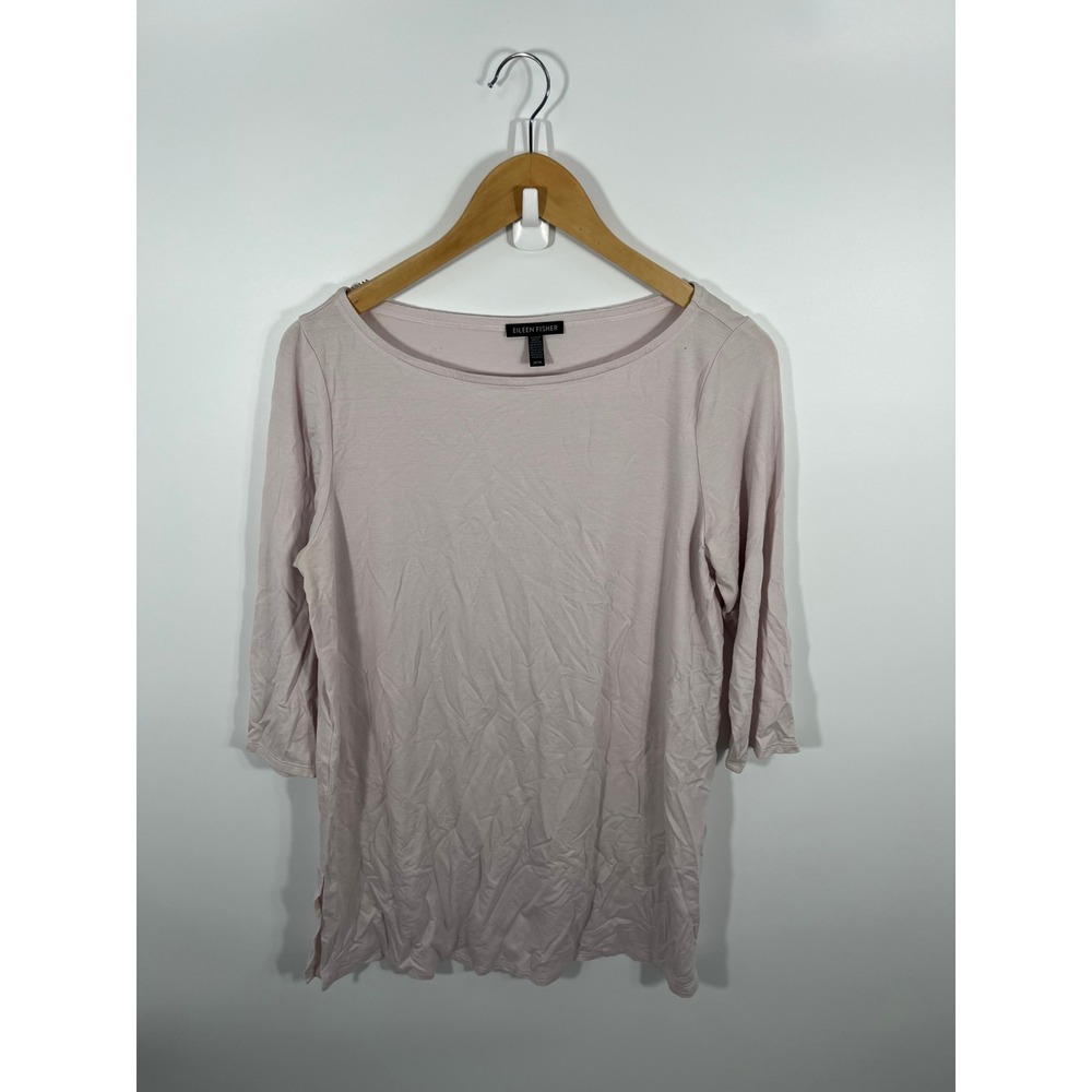 Eileen Fisher Fine Jersey Ballet Neck Long Top M Pink Sustainable Minimalist